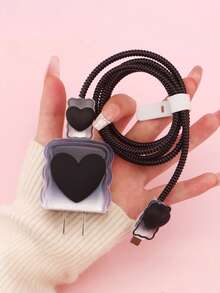 6pcs Cute Bow Candy Color Cable Protector Case, Data Cable Organizer Bag, Digital Accessories Storage Box, Anti-Drop Zipper Pouch, Compatible With 20W Fast Charger