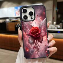 High-Quality Macaron Acrylic Magnetic Phone Case,Mystical Rose With Angelic Wings - A Dreamy Fantasy Artwork Magnetic Charging Phonecase Handy Case, Handy Cover For IPhone 11 12 13 14 15 16 17 17 Air 17 Pro 17 Pro Max Shock Resistant Protective Case OOFJ - Hồng - Xem 4