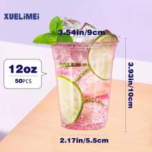 12oz Disposable Stemless Glasses,PET Solo Disposable Cups,Party Clear Plastic Wine Glasses For Parties Birthday,Wedding,Meeting,Christmas Party Supplies. (100, Pink) - 50 - View 3