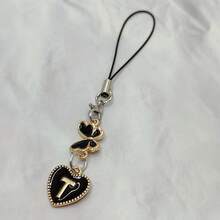 1pc Metal Heart & English Letter A-Z Pendant Phone Lanyard, Black Vintage Style A-Z Letter & Elegant Butterfly Phone Charm