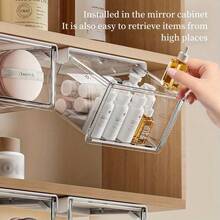6pcs Expandable Under Cabinet Storage Boxes With Hanging Mounts - Minimalist Bathroom Organizer Drawers, Holds Makeup Pads, Lipsticks, Cotton Swabs | Sliding Mirror Cabinet Drawers, Cosmetic Storage Boxes, Extendable Bathroom Shelf | Organize Vanity Countertop - Multicolor - View 3