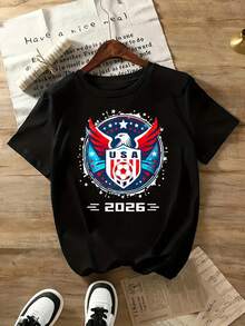 Fun Printed T Shirt Usa National Soccer Team 2026 World Cup T Shirt Men Women Unisex Black Short Sleeve Football Jersey Fan ApparelSuitable  For Sports Activitiesholiday Partiesoutingssports T Shirt - Black - View 2
