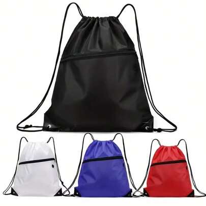 1pc Large Capacity Drawstring Backpack - Lightweight Fitness Bag, Travel Backpack, Daily Backpack, With Drawstring Closure Design - Spacious Main Compartment Suitable For School, Travel, Camping, Hiking, Running, Fitness, Sports - Easy Clean Design (Black/White/Blue), Travel Backpack, Secure Storage Pouch, Fashionable Texture, Outdoor Adventure, Durable Material, Sports Style, Sports Gear, Outdoor Sports & Leisure Bag, Outdoor Equipment