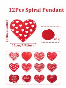 12个情人节心形螺旋吊坠，红色心形挂饰，情人节装饰，情人节快乐装饰，爱情礼物，婚礼用品，新娘送礼会回礼，家居装饰，卧室装饰，浪漫烛光晚餐背景，室内/室外派对用品，情人节礼物 - 紅色 - 查看 5