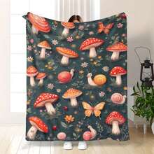 Cozy All-Season Soft Lightweight Flannel Throw Blanket With Snail & Mushroom Pattern - Red Contemporary Bedspread For Couch, Sofa, Bed - Machine Washable Bed Cover, Warm Decorative Accent For S &, Modern Home Decor In Red - 黑色 - 查看 8