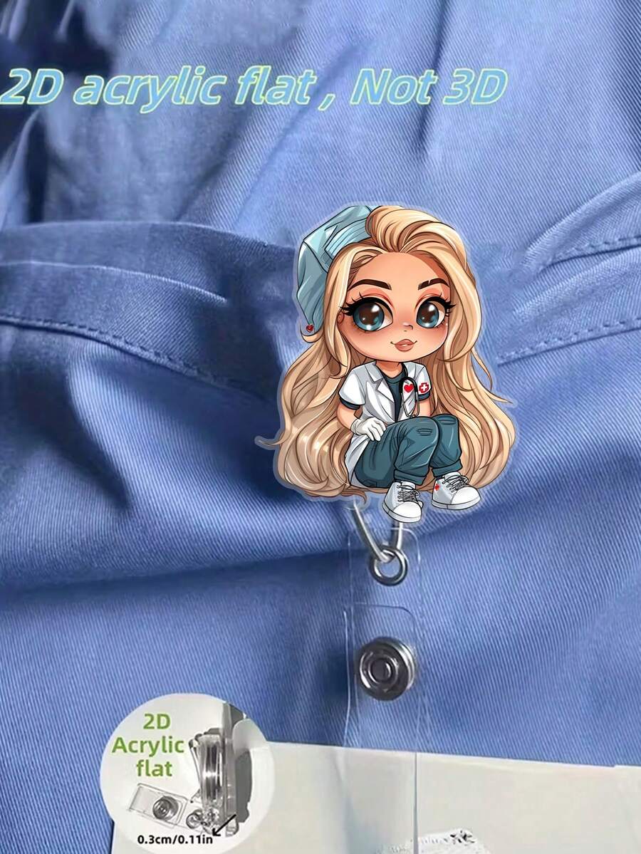 2D Flat Acrylic Nurse Girl ID Card Holder - Retractable Badge Reel, Durable Tag, Suitable For Medical Students And Practicing Nurses - Durable PMMA Material, For Workplace ID, Medical Tag Clip | Fun Design | Durable Acrylic Material, Nurse Accessories, Back To School, Teacher Gift - Multicolor - View 1