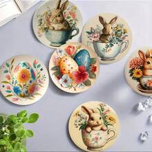 4 buc / 6 buc / 300 buc Suporturi cu noroi de diatomee imprimate cu model de iepuraș de Paște de primăvară, potrivite pentru decorarea casei, cafenele, ceaiul de după-amiază, decorarea restaurantelor, petreceri tematice, decorarea zilnică și pot fi oferite și cadouri. - Multicolor - Vizualizare 1