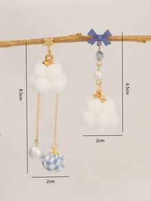 1 Pair Cute Girl Style Asymmetric Earrings With Star, Bow, Plush Cloud Designs, Accessories For Autumn/Winter - one-size - View 4