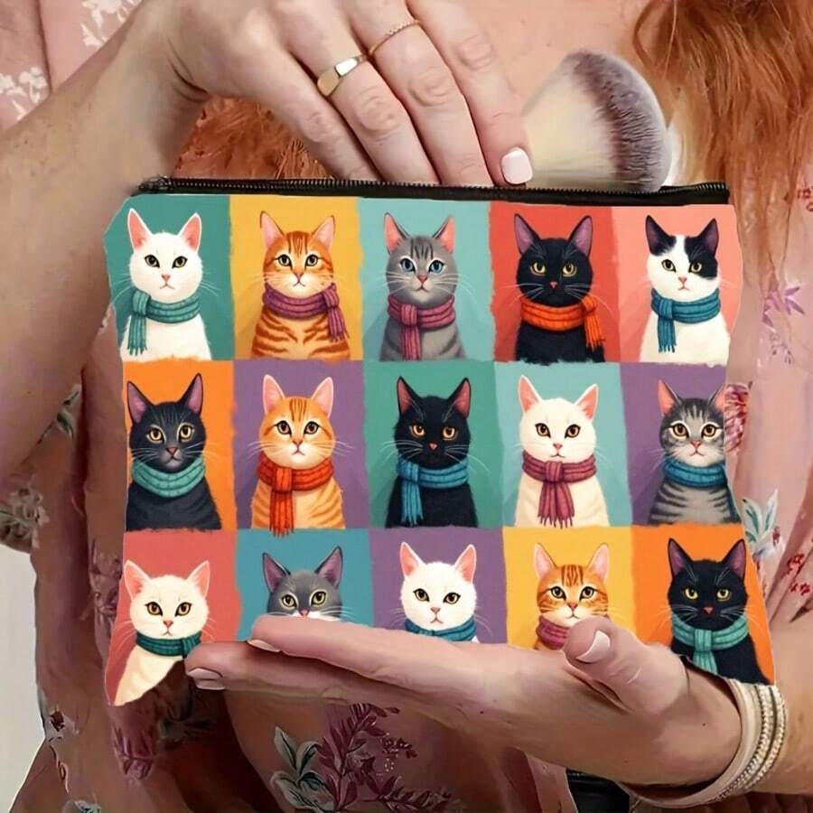 حقيبة مكياج مطبوعة بطبعات قطط جميلة مع إغلاق سحاب - 9 ألوان (متعددة الألوان) - منظم مستحضرات تجميل قابل للطي خفيف الوزن ، حقيبة أدوات تجميل للسفر متينة مع أنماط القطط الشريطية والسوداء والبيضاء - هدية محمولة للنساء والرجال من محبي القطط ، مقاومة للتلوين وذات تصميم مسطح ثنائي الأبعاد مع وجوه قطط وبصمات أقدام حيوية ، مثالية لتنظيم مستحضرات التجميل للاستخدام اليومي أو الضروريات السفرية