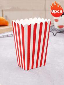3pcs Striped Paper Popcorn Boxes, Blue, Pink, White - Suitable For Party Favors, Valentine's Day Party, Home Decor, Home Gifts - Multicolor - View 12