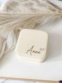 Personalized Name Heart-Shaped Jewelry Box - Customized Beige Travel Jewelry Storage Box, Zipper Closure, Fabric Lining, Perfect Bridesmaid Invitation Gift Or Couple's Memento, Elegant Design | Soft Lining, Wedding Gift, Jewelry Box - Multicolor - View 10