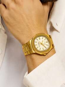 DHP Men's Dress Watch - Assorted Colors, Waterproof. - Gold White 4 - View 3