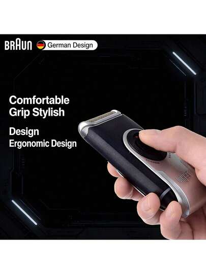 Braun Afeitadora eléctrica M60: Diseño mini y portátil, carga en seco para un fácil almacenamiento, tapa giratoria que también funciona como cubierta protectora y extensión del mango. Con un peso de tan solo 118 g, es fácil de guardar en el bolsillo para viajes o desplazamientos, ideal para el uso diario masculino.
