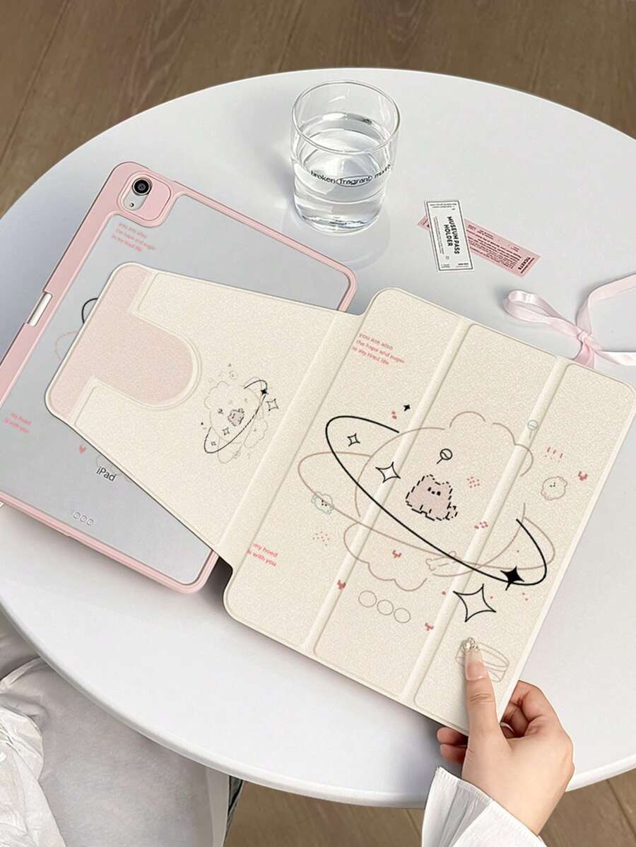 1个卡通像素猫图案透明亚克力平板电脑保护套，适用于iPad 10/9/11 2025，自动唤醒/睡眠，多角度支架带笔槽，办公学习必备，非磁性保护套，圣诞礼物