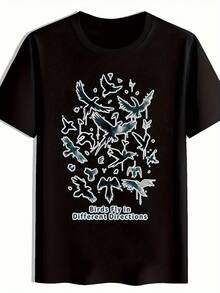 Camiseta Gráfica Vintage Negra para Hombre con Diseño de Aves en Vuelo -% Algodón Ligero; Camiseta de Manga Corta Transpirable y de Ajuste Holgado Camisa Casual de Cuello Redondo de 180gsm para Verano. Playa. Viaje ; Ropa Casual - Negro - Ver 7