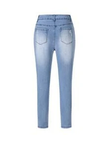 ARWY Jeans Skinny Rotos de unicolor Minimalistas para Uso Diario, Estiramiento Medio Primavera Otoño para Mujeres - Azul lavado medio - Ver 7