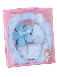 5 PCS/3PCS Girls Sponge Spa Headband Wristbands With Large Flower Hair Claw Clip Gift Set Hair Stuff Hair Accessories Set With Delicate Box For Party Gifts And Daily Use - 彩色 - 查看 13