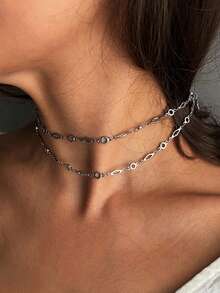 1pc 75cm Stainless Steel Women Necklace Y Necklace Rhombus-Circle Multi Style Chain Necklace Minimalism Geometric Figure Long Necklace Jewelry Gifts - Silver - View 4