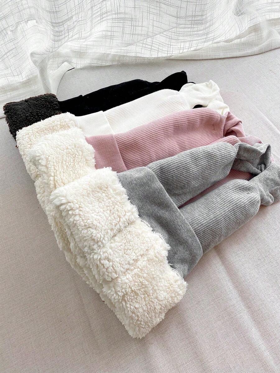2 Pairs Girls' Thick Thermal Lined Tights, Solid Color Simple Style, Warm For Outdoor Wear In Winter, Infant & Toddler Leggings - Multicolor - View 1