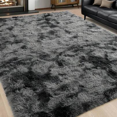 1 pezzo Tappeto per soggiorno e camera da letto con motivo Tintura a nodi grigio scuro, morbido e confortevole in pelo lungo, stile nordico moderno e minimalista, soffice e accogliente tappeto shag color crema, regalo stagionale autunnale/invernale, decorazione natalizia/di Ognissanti/di San Valentino, facile da pulire per soggiorno, divano, tappeto per comodino