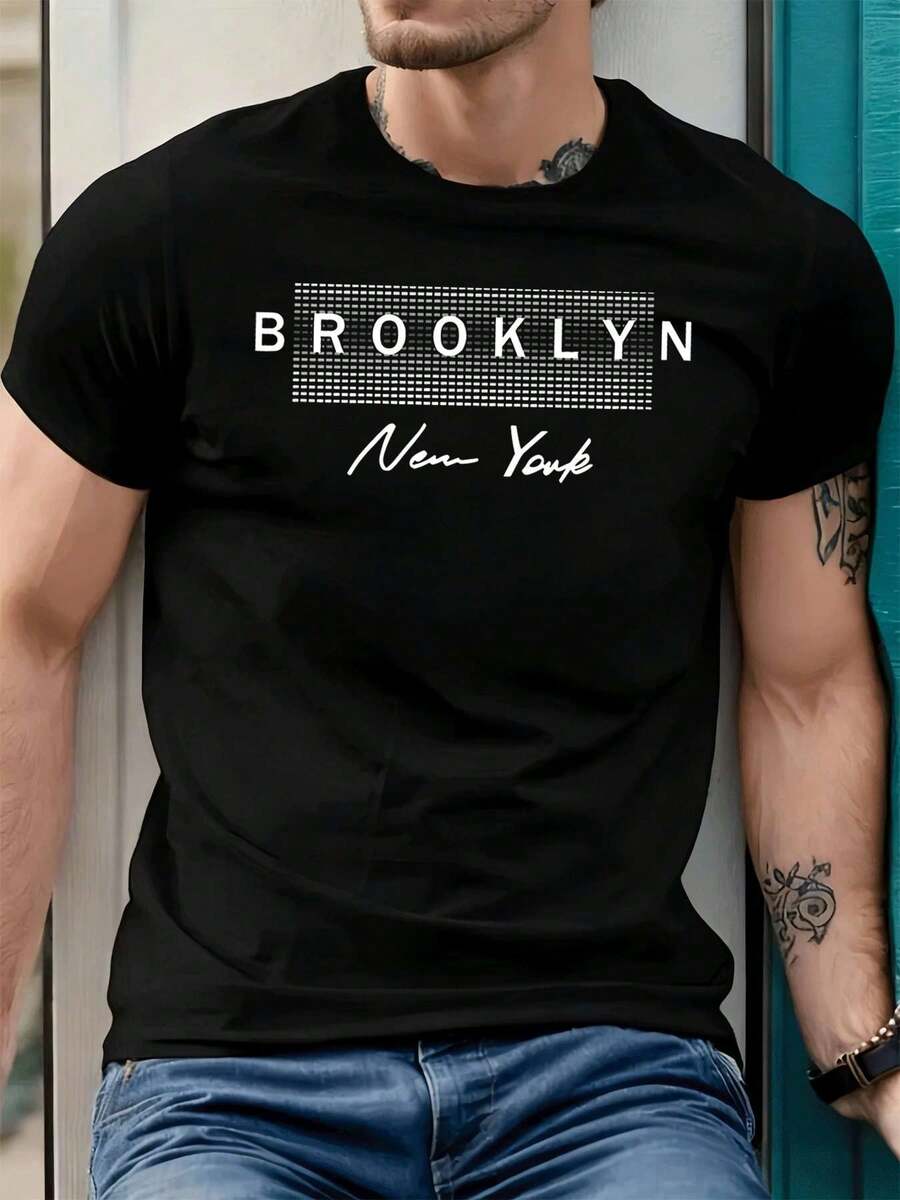 Camiseta gráfica Brooklyn New York en algodón premium, casual, cómoda, duradera y con un estampado llamativo. - Negro - Ver 1
