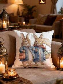 1pc/4pcs 17.7*17.7 Inch/45x45cm Spring Easter Sofa Throw Pillow Cover, High Definition Polyester Easter Printed Cushion Cover, Easter Hello, Rabbit And Egg Pattern, Home Living Room Decor, Bedroom Decor, Sofa Decor (Pillow Insert Not Included) - Multicolor - View 7