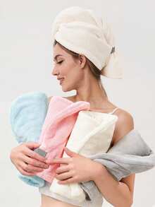 1条珊瑚绒超大加厚超强吸水干发巾，纯色简约款，适合长发和短发，家居浴室装饰 - 彩色 - 查看 2