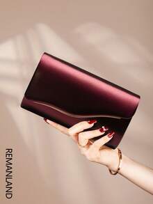 REMANLAND Luxuriöse einfarbige PU Clutch Tasche für Damen, glamouröse und modische Klappe Abendtasche mit versteckten Kartenfächern und Fächern, abnehmbarer Metall Ketten Schulter-/Umhängeband, geeignet für Partys, Galas, Veranstaltungen, Hochzeiten und ein tolles Geschenk