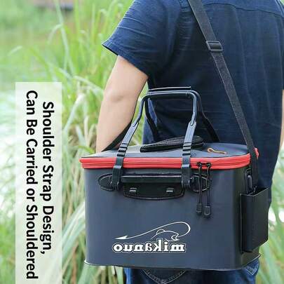 1Pc Portable EVA Fishing Bag, Waterproof Wear-Resistant Large Capacity Fishing Tackle Storage Bag With Adjustable Strap & Dual Handles, Lightweight Durable Multifunctional Live Fish Bucket, Ideal For Outdoor Fishing Camping Hiking, Essential Fishing Gear For Anglers Outdoor Enthusiasts