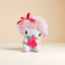 Miniso 三丽鸥美乐蒂手持草莓钢琴毛绒摆件，高弹卷发材质，标志性粉色造型+草莓元素装饰，尺寸适中，家居装饰及节日礼物，适合情人节礼物（1个） - 粉色 - 查看 1