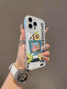 SpongeBob SquarePants 1pc Transparent Space Case Cartoon Spongebob & Letter Pattern Shockproof Phone Case Cover Compatible With Samsung/Apple 17/16/15/14/13/12/11Pro Max/12Pro/14Plus And Other Models - Multicolor - View 7