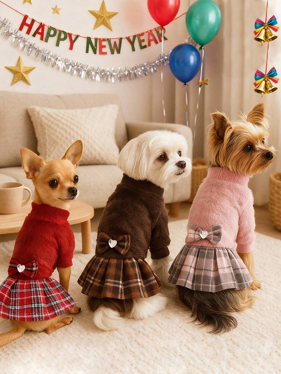 圣诞狗狗连帽衫连衣裙，冬季小型犬卫衣连衣裙（女童），幼犬服装（雌性），宠物服装，幼犬配件及用品（吉娃娃、约克夏梗、博美犬等）