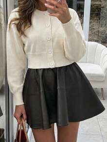 Herbst und Winter Neue einfarbige langärmelige Rundhals Strickjacke Damen Winterstil Elegant Mode Einfach Strickpullover Locker Weich Wachsweich Pullover Tägliches Pendeln Alles passend Halloween Oberteil - Beige - Übersicht 4