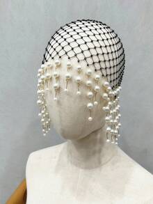 1pc Asymmetrical Pearl Embellished Headpiece With Rhinestones, Luxury Women Hair Accessory - Multicolor - View 14