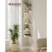 VASAGLE Estantería esquinera, Estante Flotante de Pared de 5 Niveles con diseño de Zigzag, estantería, Color café rústico ULBC72BX(Blanco rústico) - Multicolor - Ver 3