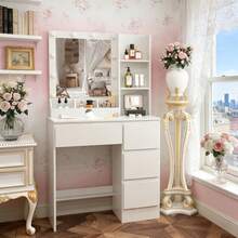 New Dressing Table With 10 LED Lights Mirror 4 Drawers Vanity Make Up Desk Set - White - View 4