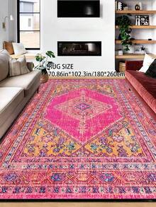 1pc Vintage Distressed Persian Style Rug, Red Bohemian Moroccan Comfortable Polyester, Pink Rug Rectangular Easy Care Washable Area Carpet, Suitable For Living Room, Hallway, Bedside, Sitting Room, Bedroom, Home Decor - Multicolor - View 30