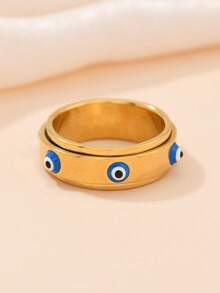 1pc Western 18k Gold Plated Stainless Steel Rotatable Decompression Fun Ring Demon Evil Eye Charmrings Jewelry Women , Ring Gifts For Women Men Suitable For Wear With Daily Outfits And Party Accessories - Yellow Gold - View 4
