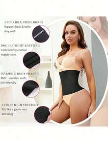 1pc Black Seamless Waist Trainer Belt, Anti-Roll Design, Light Compression, Effective Abdomen Shaping, Waist Cincher, Fitness Accessory - Multicolor - View 7