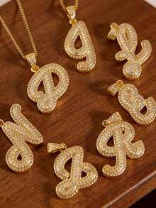 MECYLIFE 1pc Bling Bling Letter Necklace For Women, Personalized Pendant Necklace With Stainless Steel Chain - Yellow Gold - View 1