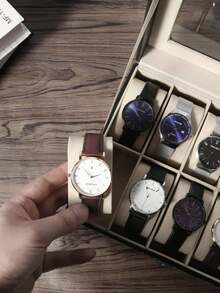 1pc/Set Handmade PU Leather Premium Watch Storage Box, 10-Slot Watch Box With Large Glass Cover, Watch Jewelry Display Case, Unisex Watch Box [Black] - Multicolor - View 6