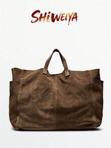 Bolso de mujer talla grande de ante, bolso de hombro suelto, bolso de mano de ante, bolso cruzado de mujer, bolso de trabajo, bolso de media luna, viaje de invierno - Marrón - Ver 1