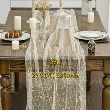 1/2pcs 27.56*118.11/196.85 Inch Red Sheer Chiffon Transparent Table Runner, Glitter Metallic Foil, Red Party Table Decor Center Piece, Suitable For Boho Romantic Table Runner, Fit For Birthday, Bridal Shower Decor, Party, Dining Table Decoration (Multi-Color Available)