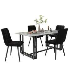 Dining Chair (4 Pcs), Black, Set Of 4 Upholstered Designer Chairs With Backrest, Velvet Seat, Metal Frame - Black - View 1