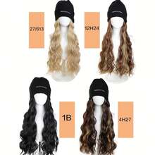 Heat-Resistant Synthetic Long Wave Hairpiece With Elastic Knit – Versatile Straight & Curly Style - 黑帽1b - 查看 7