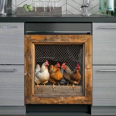 Vintage Wooden Frame Chicken Oven Sticker, Funny Creative Kitchen Waterproof Self-Adhesive Decorative Sticker