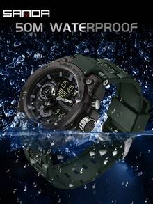 SANDA 3302 Men's LED Digital Quartz Watch, Waterproof Outdoor Sports Multifunction Dual Display Electronic Watch - Army Green - View 5