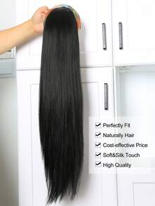 26英寸女士优雅长直假发，带发带（彩色编织发带+半头假发），轻盈舒适，适合日常佩戴、派对、角色扮演、返校季和万圣节，瞬间增加发量和长度，角色扮演配饰，透气材质，时尚达人之选（发色：自然黑、浅棕） - 彩色 - 查看 5