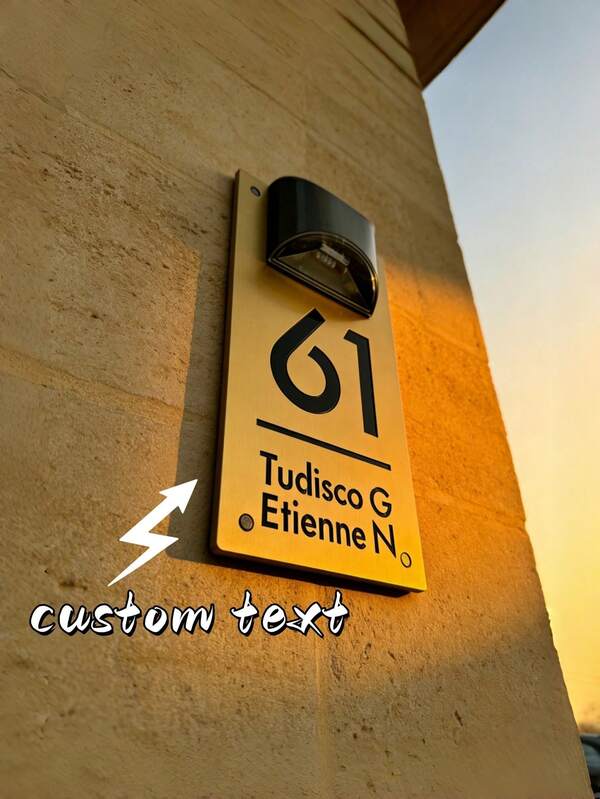 1Pc Made-To-Order Solar Address Sign- Matte Anthracite, Cozy Cottage Lower-Line Font, Hidden Sun Panel, All-Night Warm Glow,Tool-Free Wall/ Mount, Weather-Ready Shell, New-Home Welcome Gift, Minimal Porch Highlight