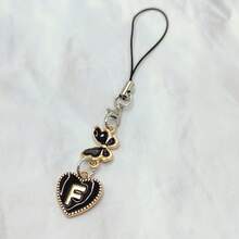 1pc Metal Heart & English Letter A-Z Pendant Phone Lanyard, Black Vintage Style A-Z Letter & Elegant Butterfly Phone Charm